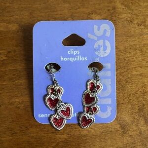 NWT Girls Shimmery Red & Silver Tone Clip On Dangling Earrings from Claire’s